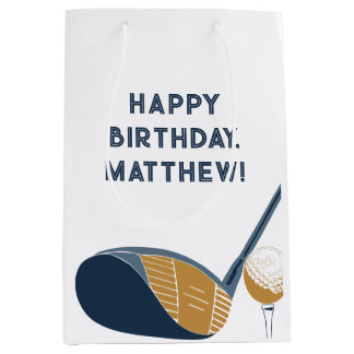 Sac Cadeau Moyen Gold Club and Ball Personalized Golfers Birthday