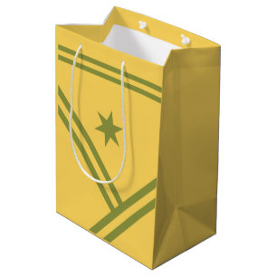 Sac Cadeau Moyen Gold Green Diagonal Stripes Star Modern Graphisme