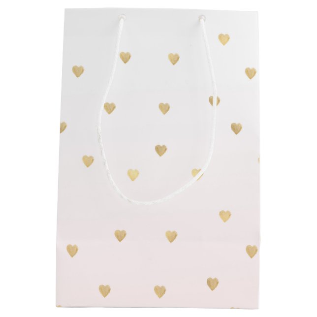 Sac Cadeau Moyen Gold Hearts Blush Pink Ombre (Dos)