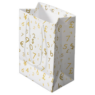 Sac Cadeau Moyen Gold Luxury Numéros & Devise Symboles Motif