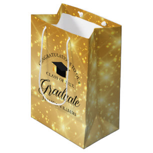 Sac Cadeau Moyen Gold Sparkle Graduate Custom Chic 2025 Graduation