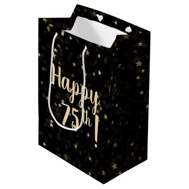Sac Cadeau Moyen Gold Stars and Dots 75e Anniversaire Sac-cadeau mo (Devant Angle)