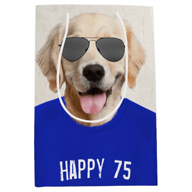 Sac Cadeau Moyen Golden Retriever 75e Anniversaire Sac-cadeau moyen (Devant)