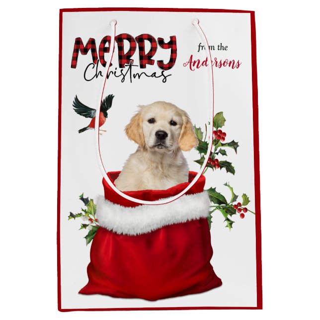 Sac Cadeau Moyen Golden Retriever Chien chiot Noël (Devant)