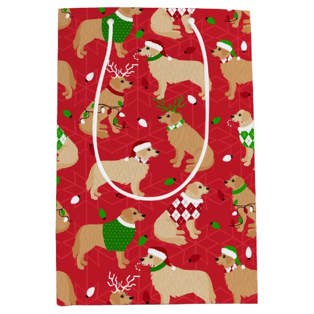 Sac Cadeau Moyen Golden Retriever de Noël  (Devant)