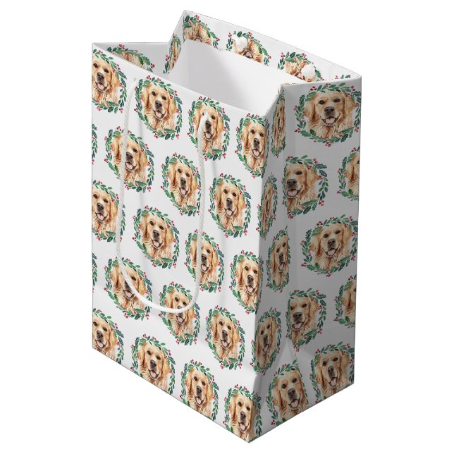 Sac Cadeau Moyen Golden Retriever Elegant Chien Noël (Devant Angle)