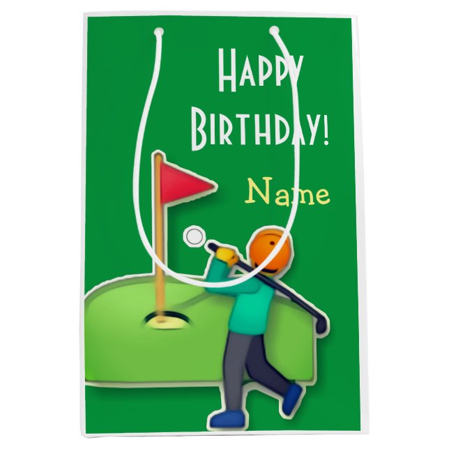 Sac Cadeau Moyen Golf Emoji Joyeux Joyeux Jour d'Anniversaire (Devant)
