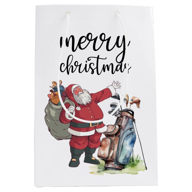 Sac Cadeau Moyen Golf Santa Claus avec sapin de Noël (Devant)