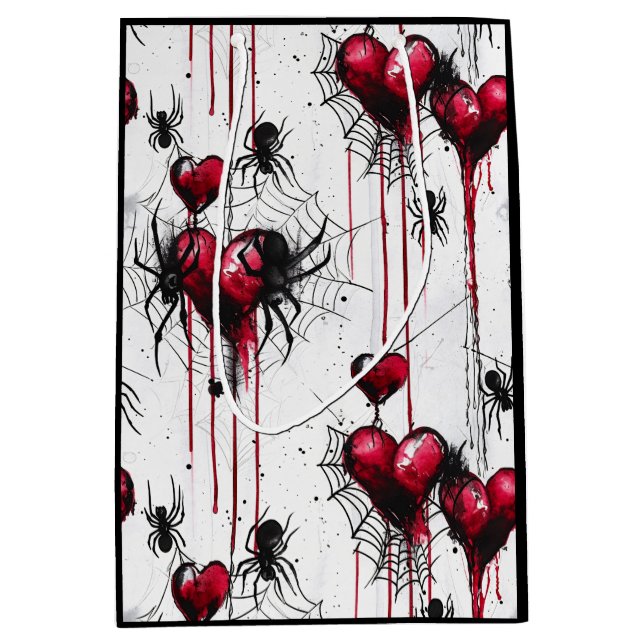 Sac Cadeau Moyen Gothique Amour Éffrayant Spider Web avec Coeurs (Devant)
