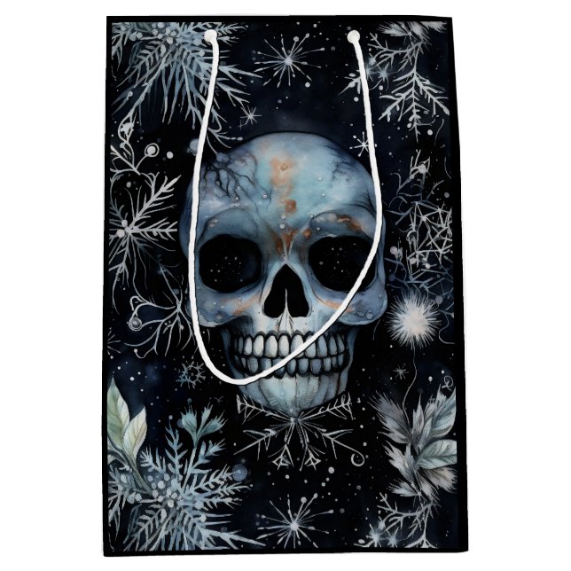 Sac Cadeau Moyen Gothique Éffrayant crâne de Noël (Devant)