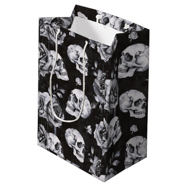 Sac Cadeau Moyen Gothique occulte crâne et Rose (Dos Angle)
