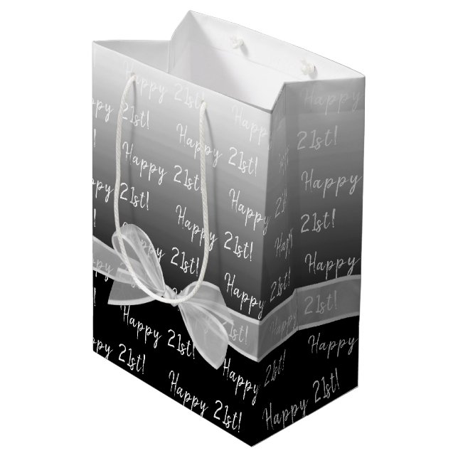 Sac Cadeau Moyen Gradient 21e anniversaire avec un nœud blanc (Dos Angle)