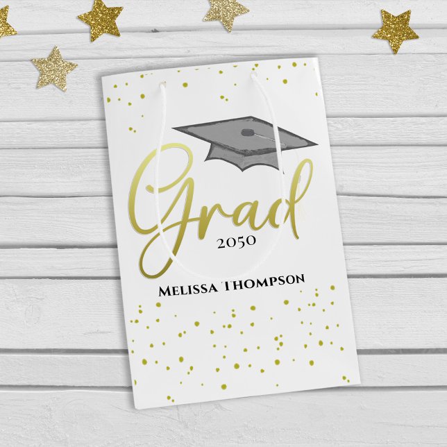 Sac Cadeau Moyen Graduate Grad Gold Graduate Casquette de script (Créateur téléchargé)