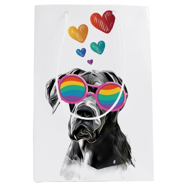 Sac Cadeau Moyen Grand chien Danse avec Coeurs Saint-Valentin (Devant)