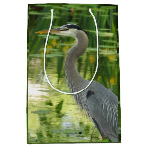 Sac Cadeau Moyen Grand Héron Bleu Dans l'étang - Vert