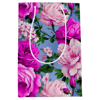 Sac Cadeau Moyen Grande Fleur Rose rétro violet