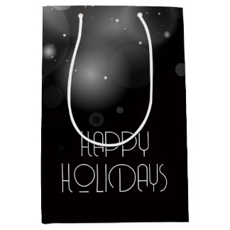 Sac Cadeau Moyen Grandes Bulles Bokeh Noir Joyeuses Fêtes