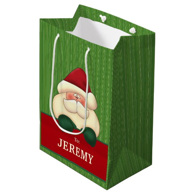 Sac Cadeau Moyen Grandes vertes avec Père Noël festive Noël (Devant Angle)