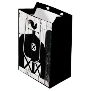 Sac Cadeau Moyen Grange Rustique Bois Blanc Grange Noire Mariage