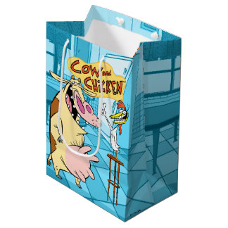 Sac Cadeau Moyen Graphique souriant de vache et de poulet