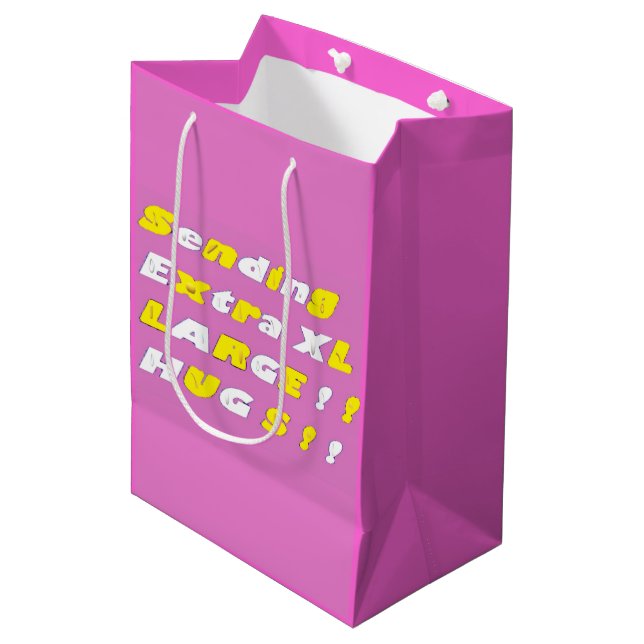 Sac Cadeau Moyen Graphiques blancs rose jaune extra-large (Devant Angle)
