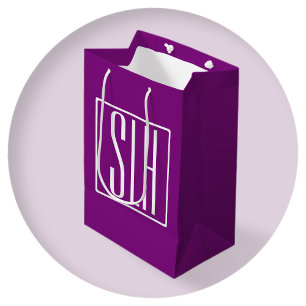 Sac Cadeau Moyen Gras moderne 3 initiales Monogramme Blanc et pou