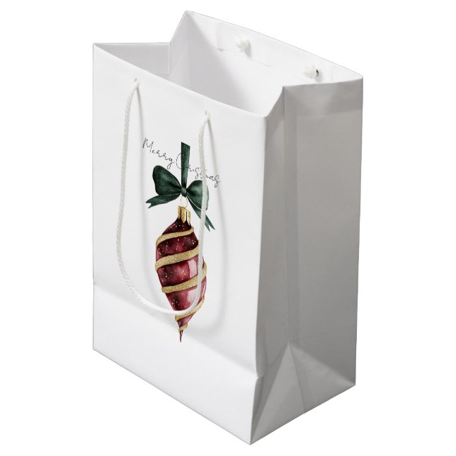 Sac Cadeau Moyen Green Bow Red Gold Ornament Christmas (Devant Angle)