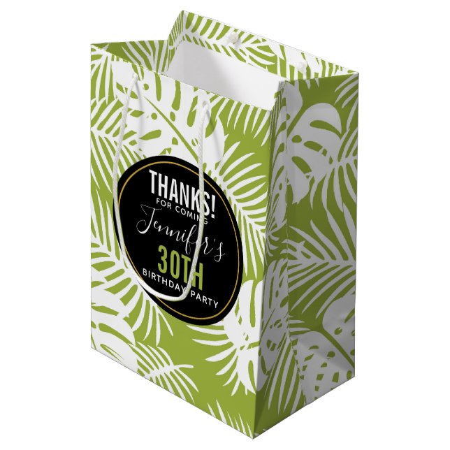 Sac Cadeau Moyen Green Palm Feuille Jungle Motif Anniversaire Merci (Devant Angle)