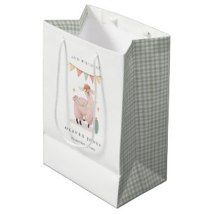 Sac Cadeau Moyen Green Plaid Cactus Boho Llama N'importe quel âge A