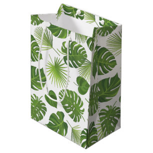 Sac Cadeau Moyen Green Tropical Feuille Motif Classy