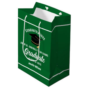 Sac Cadeau Moyen Green White Graduate Custom 2025 Graduation Party
