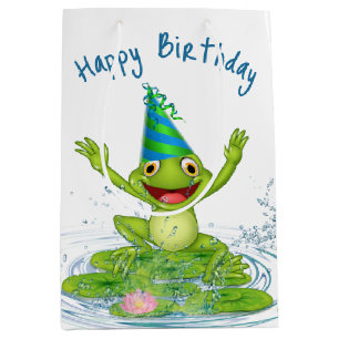 Sac Cadeau Moyen Grenouille de fête pour l'anniversaire