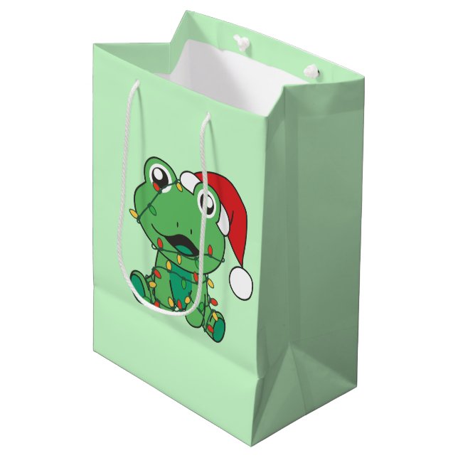Sac Cadeau Moyen Grenouille Noël Animaux d'hiver Grenouilles de Noë (Devant Angle)