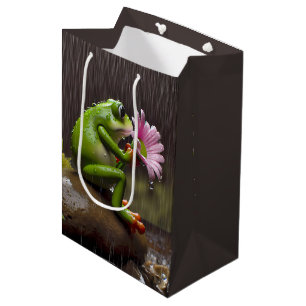 Sac Cadeau Moyen Grenouille Verte Et Marguerite Anniversaire