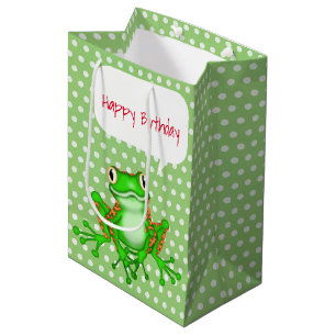 Sac Cadeau Moyen Grenouille verte sur Pois