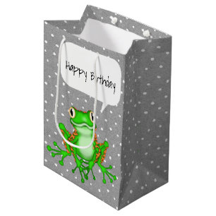 Sac Cadeau Moyen Grenouille verte sur Pois