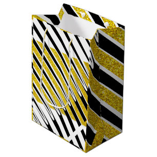 Sac Cadeau Moyen Grilles Motif Multicolor Parties scintillant d'or