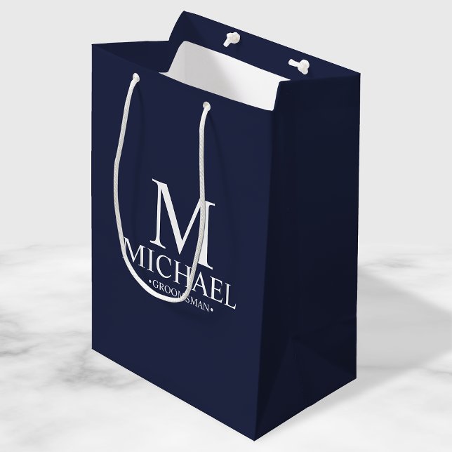 Sac Cadeau Moyen Groomsman Personnalisé bleu marine moderne (Créateur téléchargé)