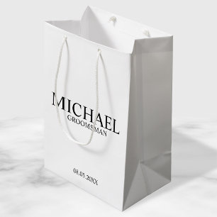 Sac Cadeau Moyen Groomsman personnalisé moderne noir et blanc