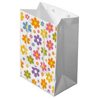 Sac Cadeau Moyen Groovy Flower Power (Blanc)