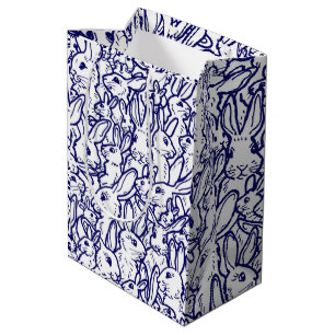 Sac Cadeau Moyen Gros Motif de lapin blanc bleu marine