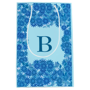 Sac Cadeau Moyen Guirlande de poinsettia avec le monogramme, bleu