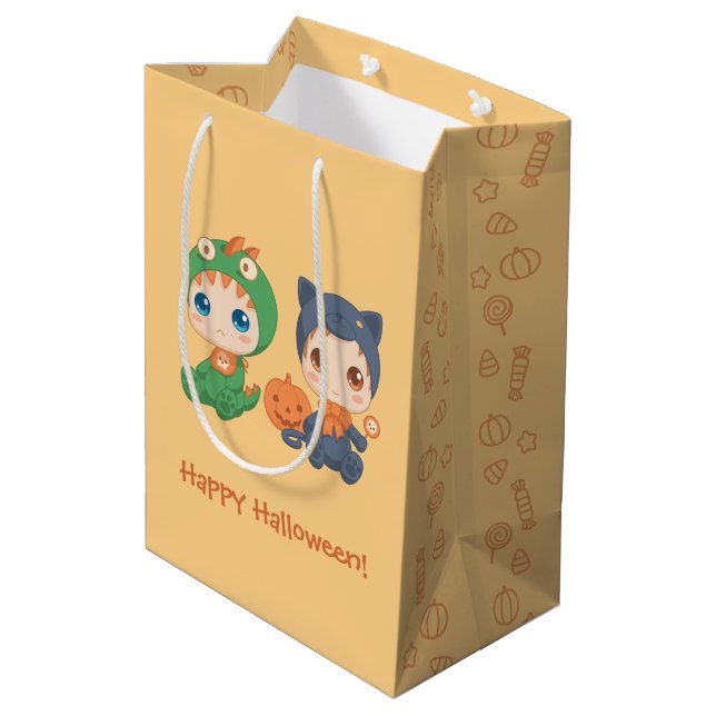 Sac Cadeau Moyen Halloween Babies Chat noir Costume Dragon (Dos Angle)