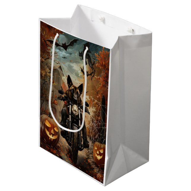 Sac Cadeau Moyen Halloween berger Anatolien moto équitation (Devant Angle)