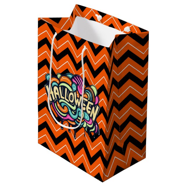 Sac Cadeau Moyen Halloween Chevron (Devant Angle)
