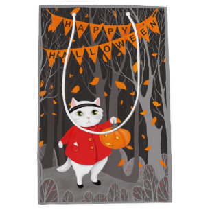 Sac Cadeau Moyen Halloween Cute Cat & Jack-o’-lanterne Citrouille