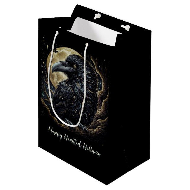 Sac Cadeau Moyen Halloween d'oiseaux noirs (Devant Angle)