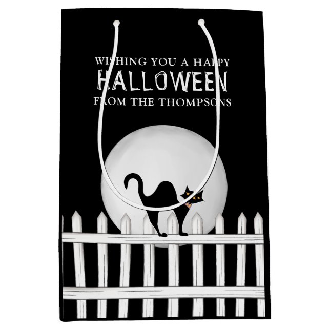 Sac Cadeau Moyen Halloween Éffrayant effrayant Éffrayant Chat noir  (Devant)