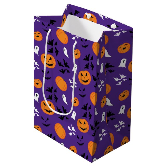 Sac Cadeau Moyen Halloween fantômes citrouille chauves-souris amusa (Devant Angle)