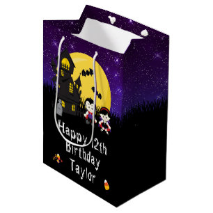 Sac Cadeau Moyen Halloween Joyeux Anniversaire Vampires violet